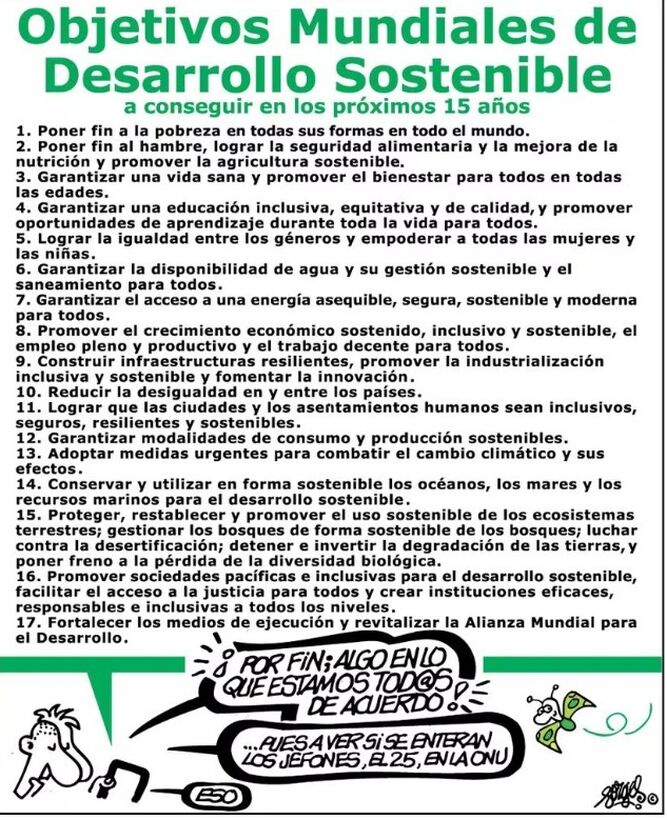 Viñeta de Forges apoyando los Objetivos Mundiales de Desarrollo Sostenible