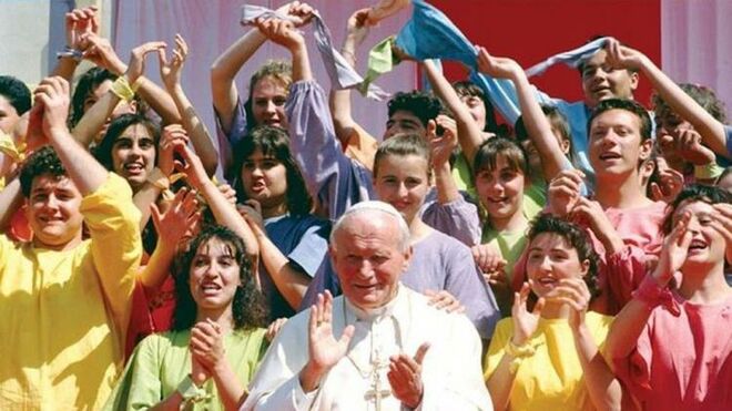 Juan Pablo II con jóvenes católicos