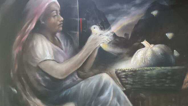 Tejiendo el arcoíris, del pintor salvadoreño Miguel Ángel Ramirez