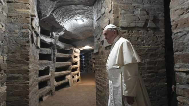 El Papa en las Catacumbas de Priscila en Vía Salaria, Roma