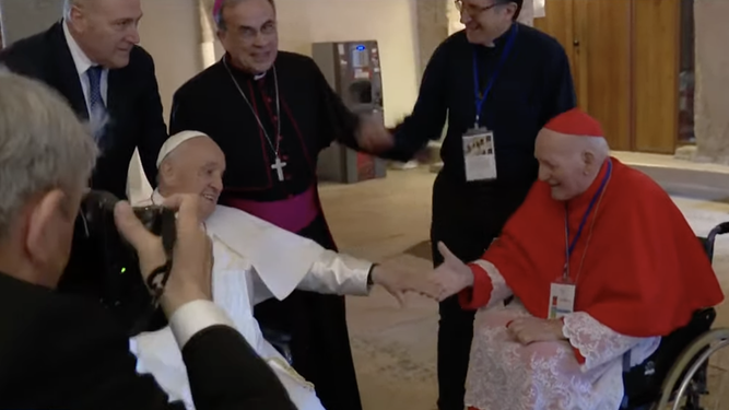 El Papa y el cardenal, ambos en silla de ruedas