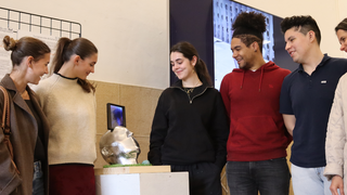 Estudiantes de Deusto junto a  'La piedra de la locura'  del SXXI