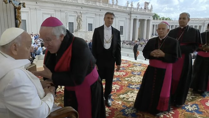 El arzobispo de Sevilla saluda al Papa tras la audiencia general