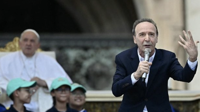Roberto Benigni durante su monólogo