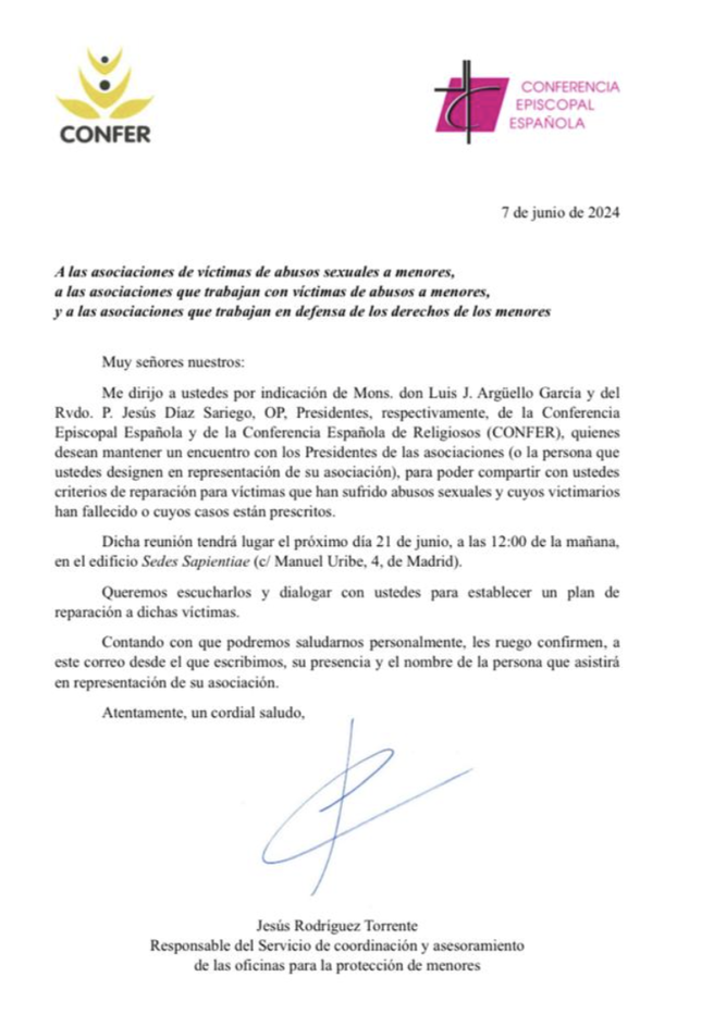 Carta de la CEE y Confer a las víctimas