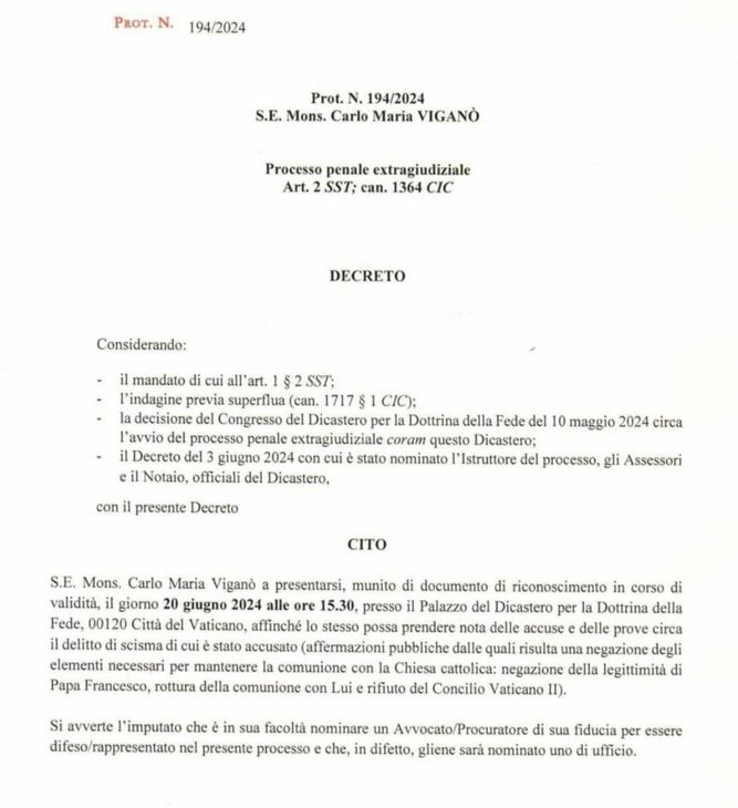 Carta de Doctrina de la Fe a Vigaò