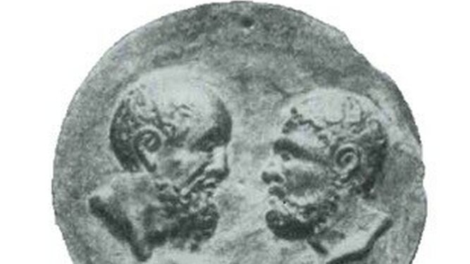 Medallón de bronce de Pedro y Pablo, hacia el año 200