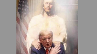 Imagen de Jesús posando sus manos sobre los hombros de Trump
