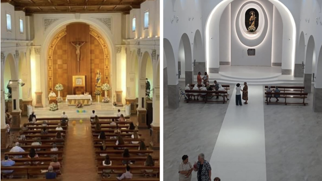 Comparativa de la capilla. A la derecha, aún inacabada la reforma