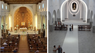Comparativa de la capilla. A la derecha, aún inacabada la reforma