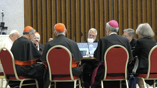El Papa, en su mesa del Sínodo
