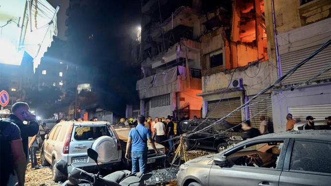 Bombardeo israelí en un barrio de Beirut, en el Líbano