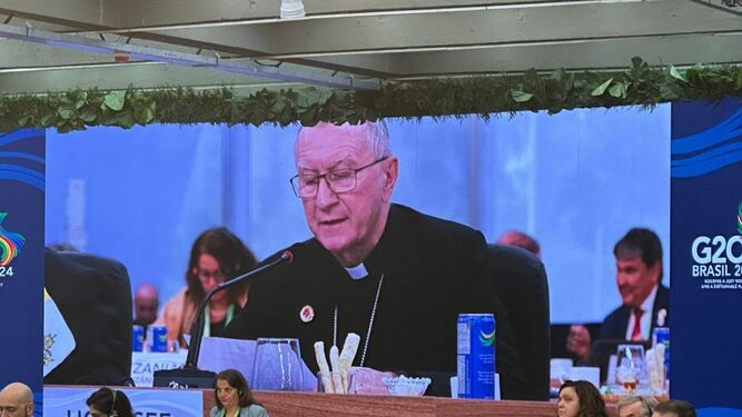 Parolin leyendo el mesnaje del Papa al G20