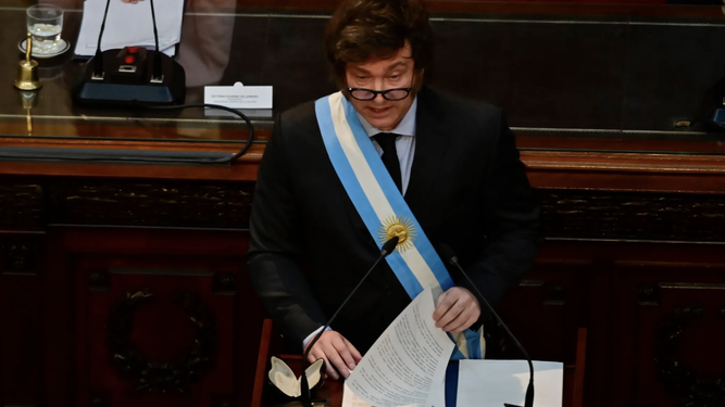 Milei en un discurso a la Cámara de Diputados