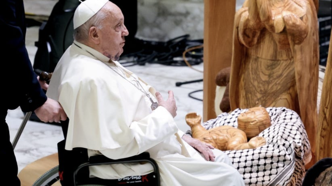 El Papa, ante el belén palestino