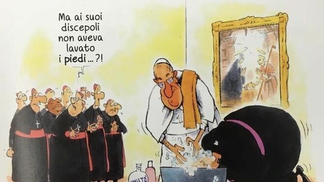 El papa rentant no només els peus sinó també el cap d'alguns bisbes