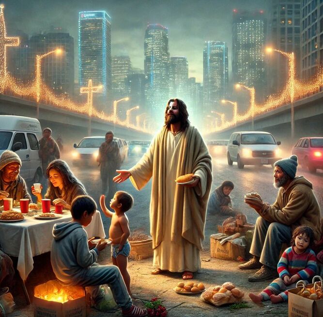 Jesús, entre las calles en Navidad
