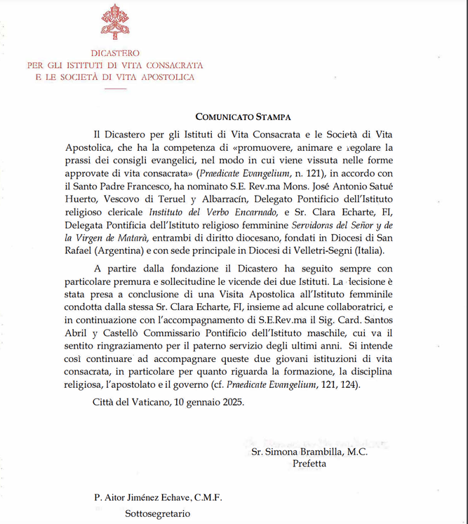 Comunicado del Dicasterio