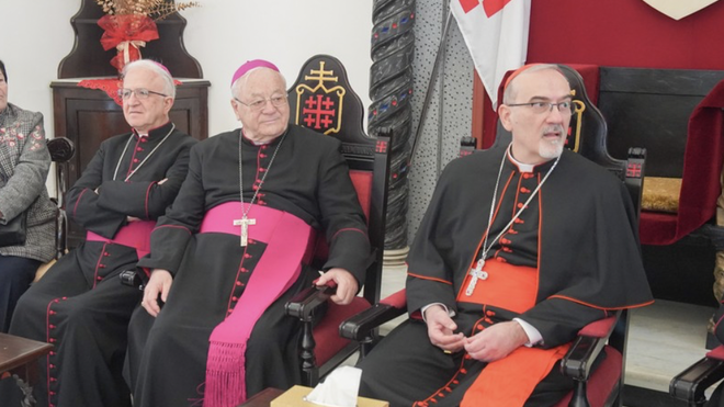 El cardenal Pizzaballa con otros obispos de Tierra Santa