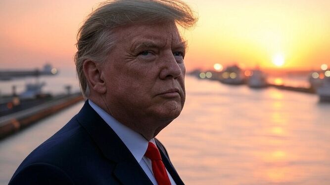 Foto generada por Inteligencia Artificial de Trump en el Canal de Panamá