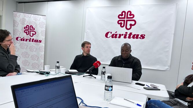 Yvel Germain durante la rueda de prensa en la sede de Cáritas Española