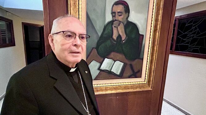 Bocos, ante un cuadro del P. Claret muy querido por él