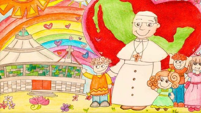 Un dibujo infantil con el Papa