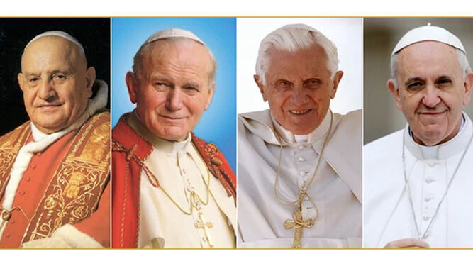Juan XXIII, Juan Pablo II, Benedicto XVI y Francisco