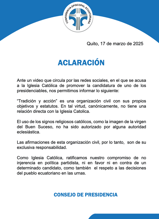 Nota Iglesia católica de ecuador