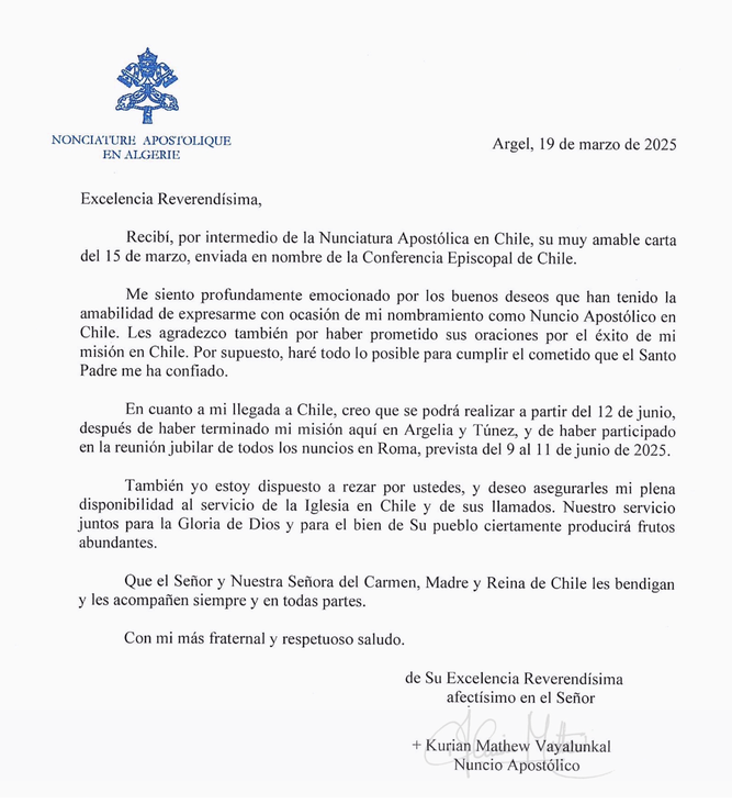 Carta del nuncio Chile