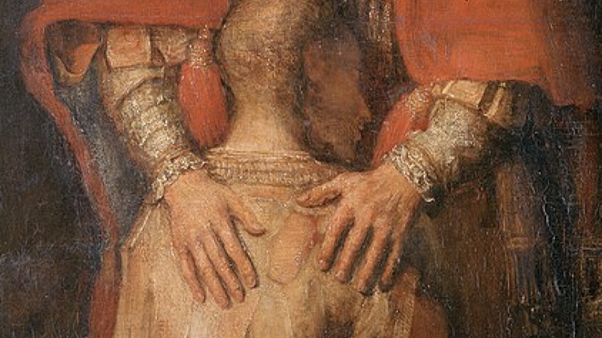 El abrazo del padre, detalle del cuadro de Rembrandt 'El regreso del hijo pródigo'
