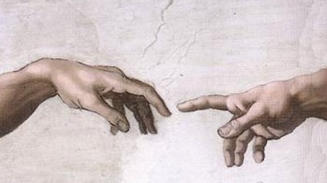 La creación de Adán de Miguel Ángel. Museos Vaticanos.