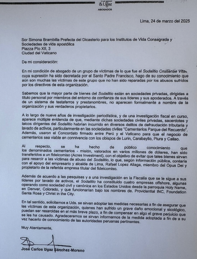 Carta del abogado Ugaz
