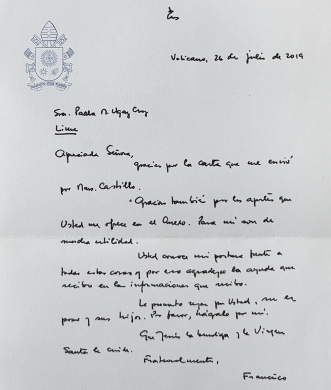 Carta del Papa a Ugaz