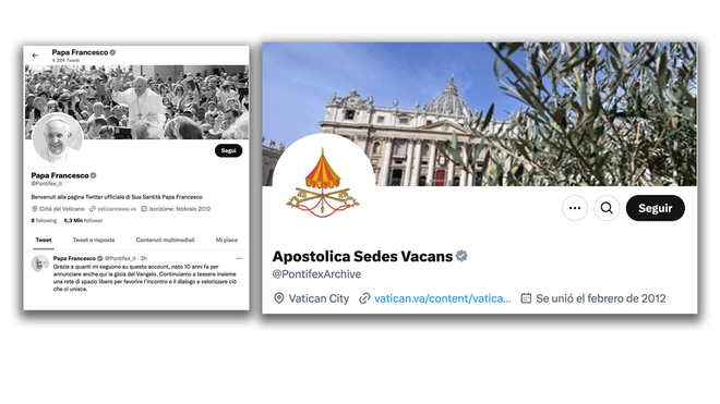 A la izq., la antigua cuenta de Francisco; dcha., la apariencia en sede vacante