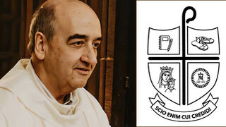 Pedro Aguado y escudo episcopal