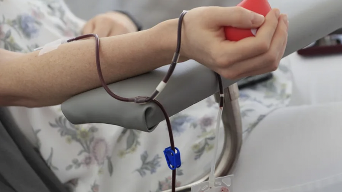 Una persona donando sangre