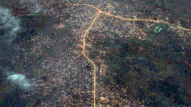Komanda, República Democrática del Congo. Vista aérea Google maps.