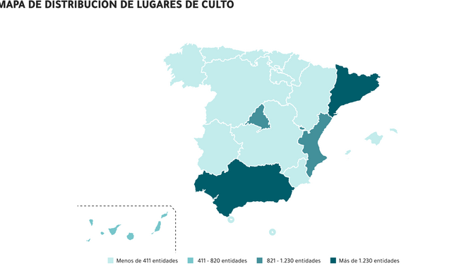 Distribución de lugares de culto en España