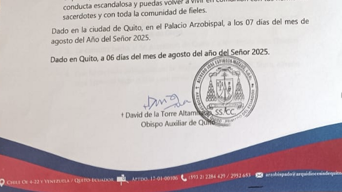 Comunicado arquidiócesis de Quito