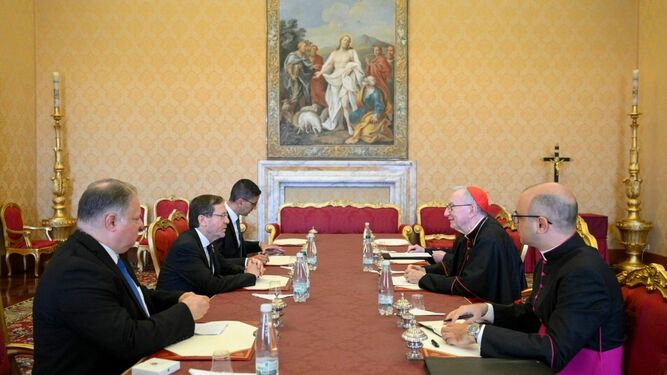 El presidente de Israel, Isaac Herzog, en su encuentro con el cardenal Parolin