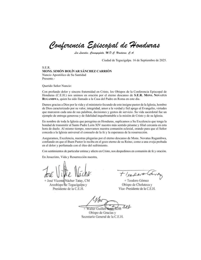 Pésame de los obispos