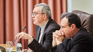 Juan Carlos Merino (izda.) y José Antonio Álvarez (dcha.) en la celebración de San Juan de Ávila en el Seminario Conciliar de Madrid, este 2025.