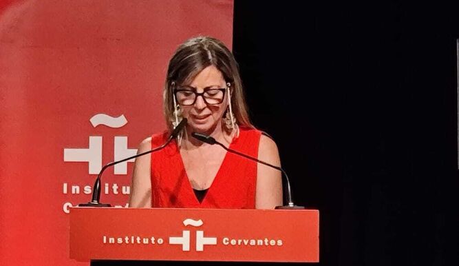 NataliaMillán, profesora Políticas en acto religiones y culturas contra el genocidio
