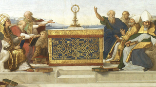 'La Adoración de la Custodia', de Rafael, donde se ve el debate entre Padres de la Iglesia