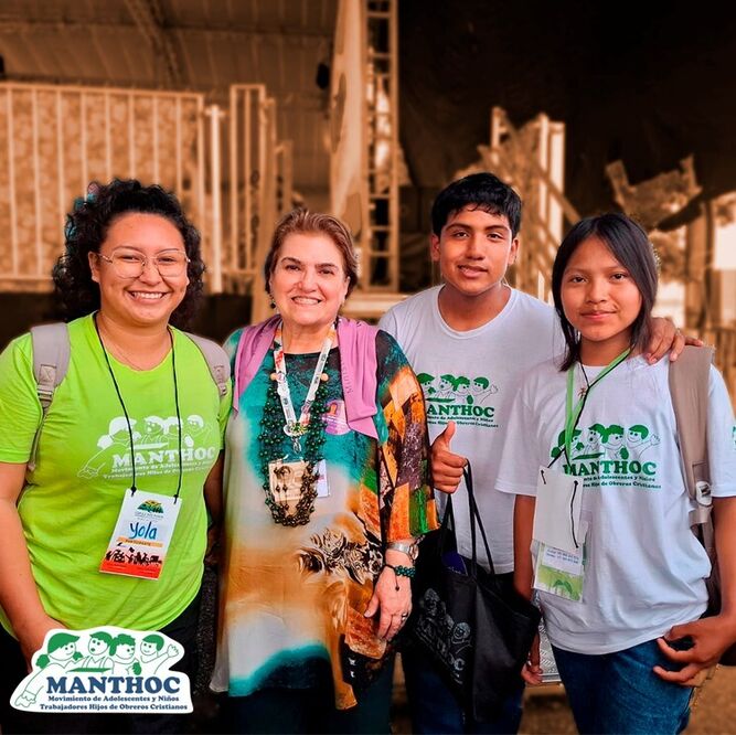 Niñas Manthoc y ministra Lopes en COP30 Belem