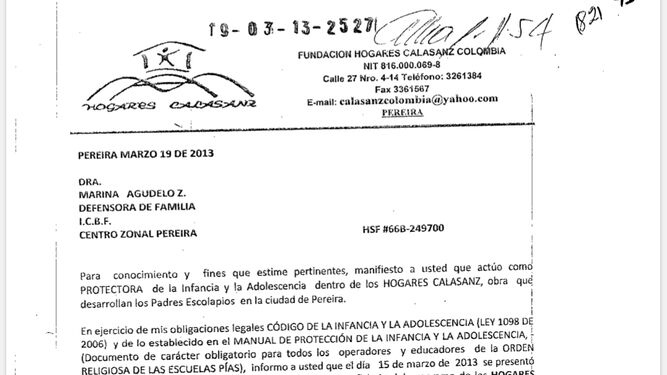 Carta de María del Carmen Restrepo al ICBF