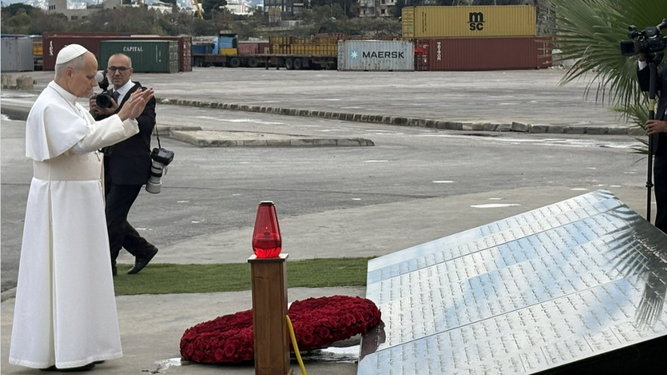 León XIV en el puerto de Beirut